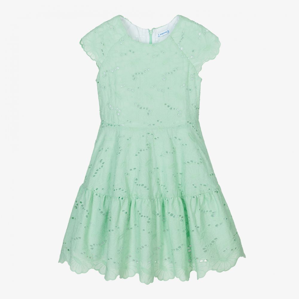 Mayoral - Girls Green Cotton Dress | Childrensalon