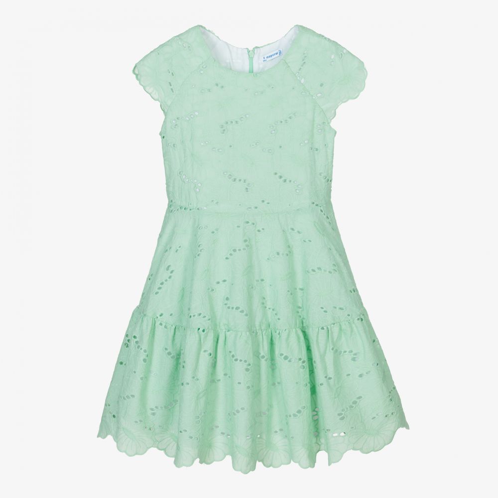 Mayoral-Girls Green Cotton Dress | Childrensalon Outlet