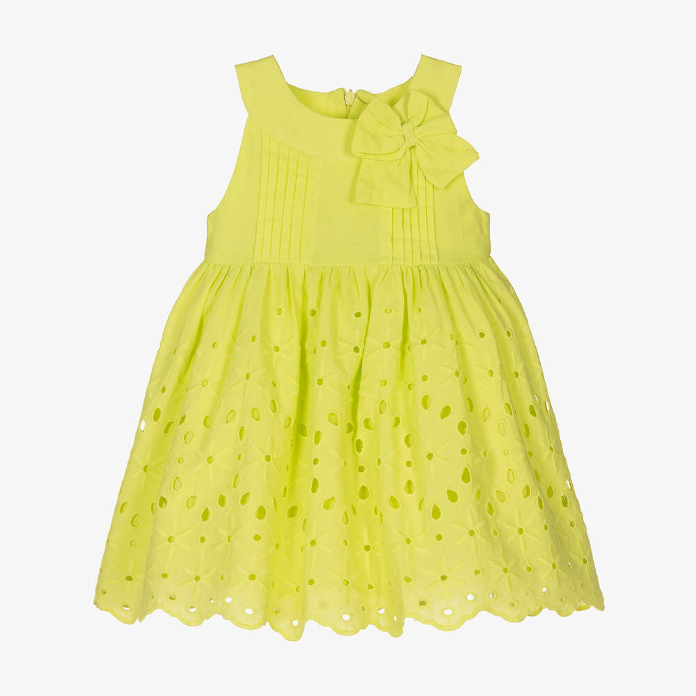 Mayoral - Girls Green Cotton Dress  | Childrensalon
