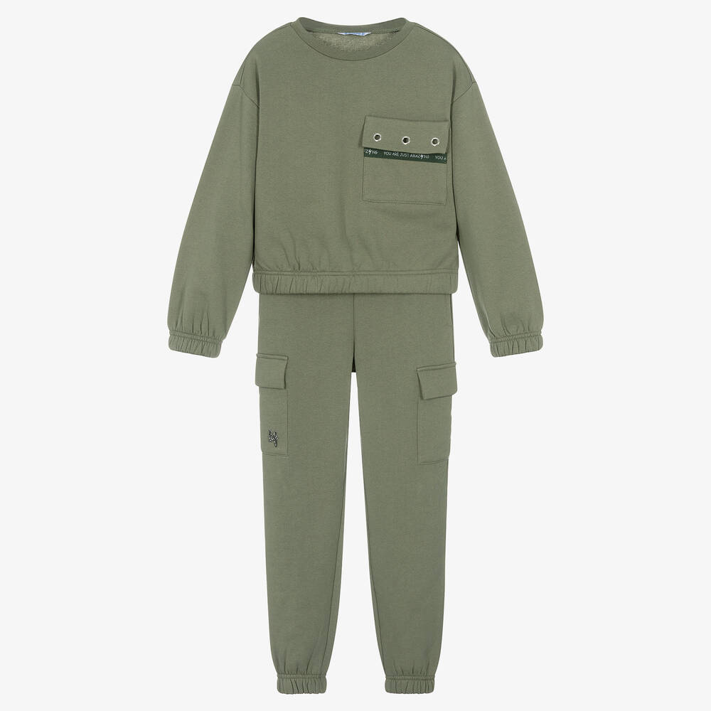 Mayoral - Girls Green Cotton Jersey Tracksuit | Childrensalon