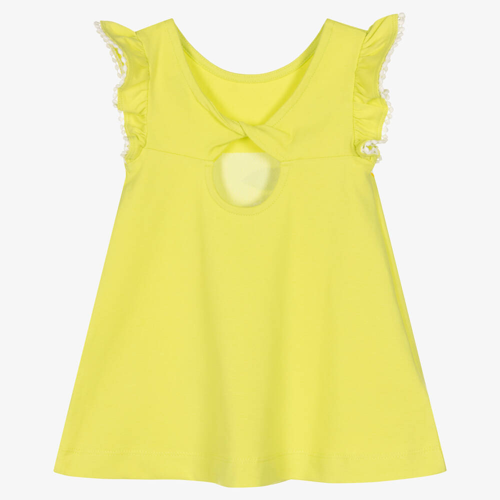 Mayoral-فستان أطفال بناتي قطن جيرسي لون أخضر ليموني | Childrensalon Outlet
