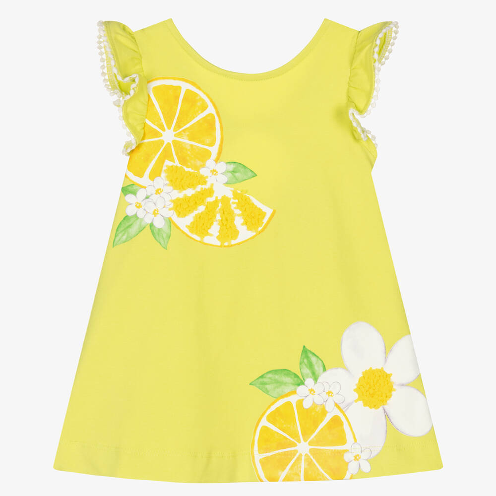 Mayoral - Girls Green Cotton Lemon Dress | Childrensalon