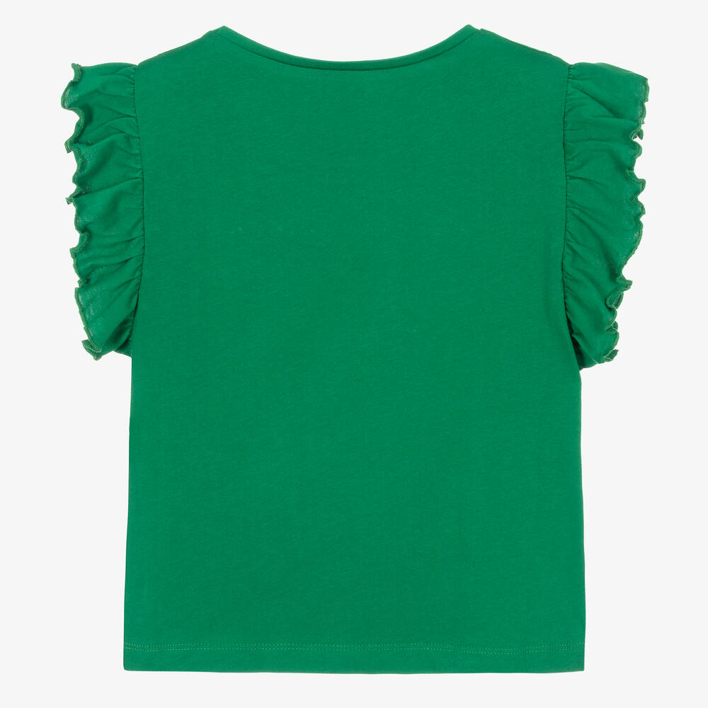 Mayoral-Зеленая хлопковая футболка с оборками на рукавах | Childrensalon Outlet