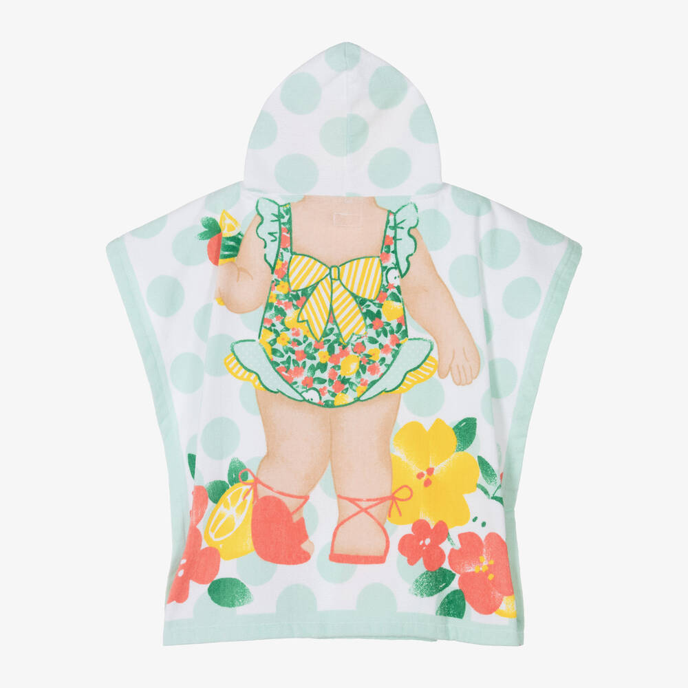 مايورال Newborn-منشفة بونشو هودي قطن لون أخضر فاتح وأبيض للبنات | Childrensalon Outlet