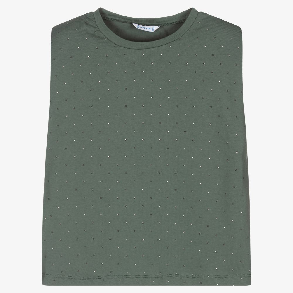 Mayoral - T-shirt vert en coton Fille | Childrensalon