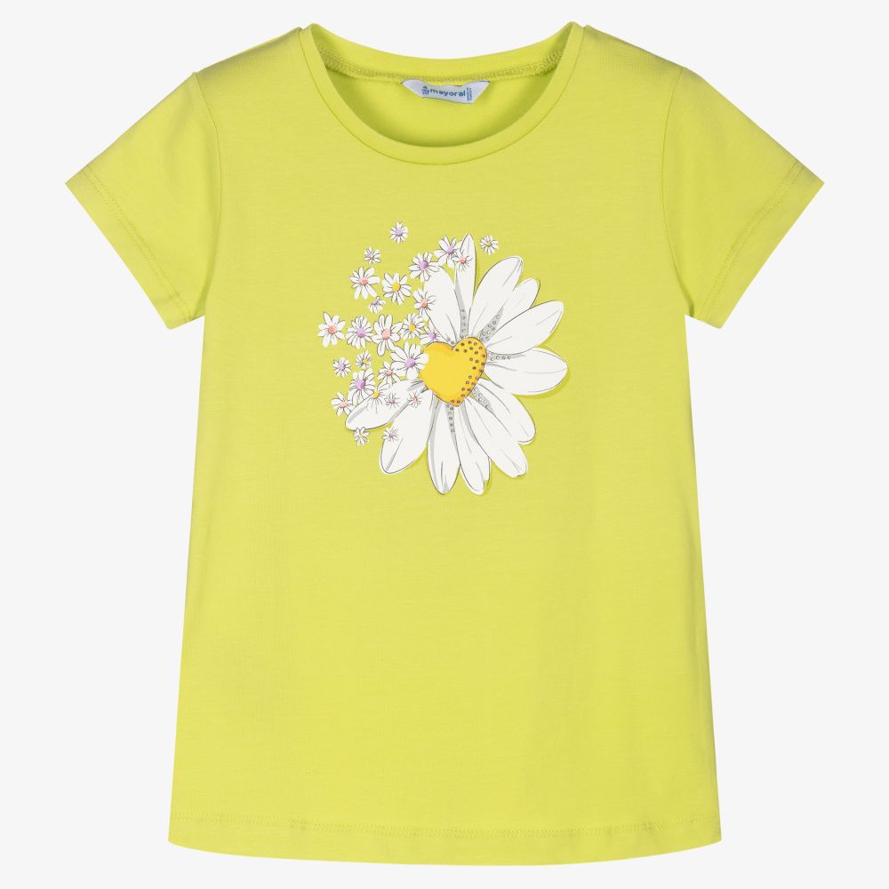 Mayoral-Girls Green Daisy T-Shirt | Childrensalon Outlet