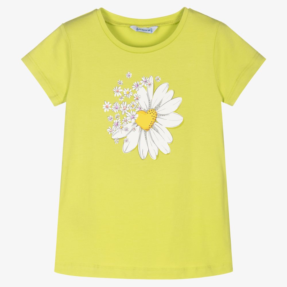 Mayoral - T-shirt vert Marguerites Fille | Childrensalon