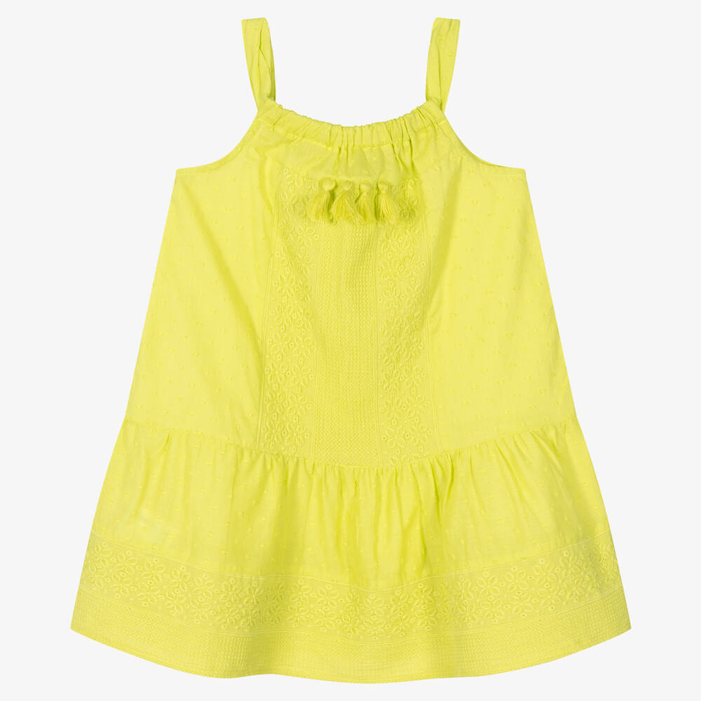 Mayoral - Robe verte brodée en coton fille | Childrensalon