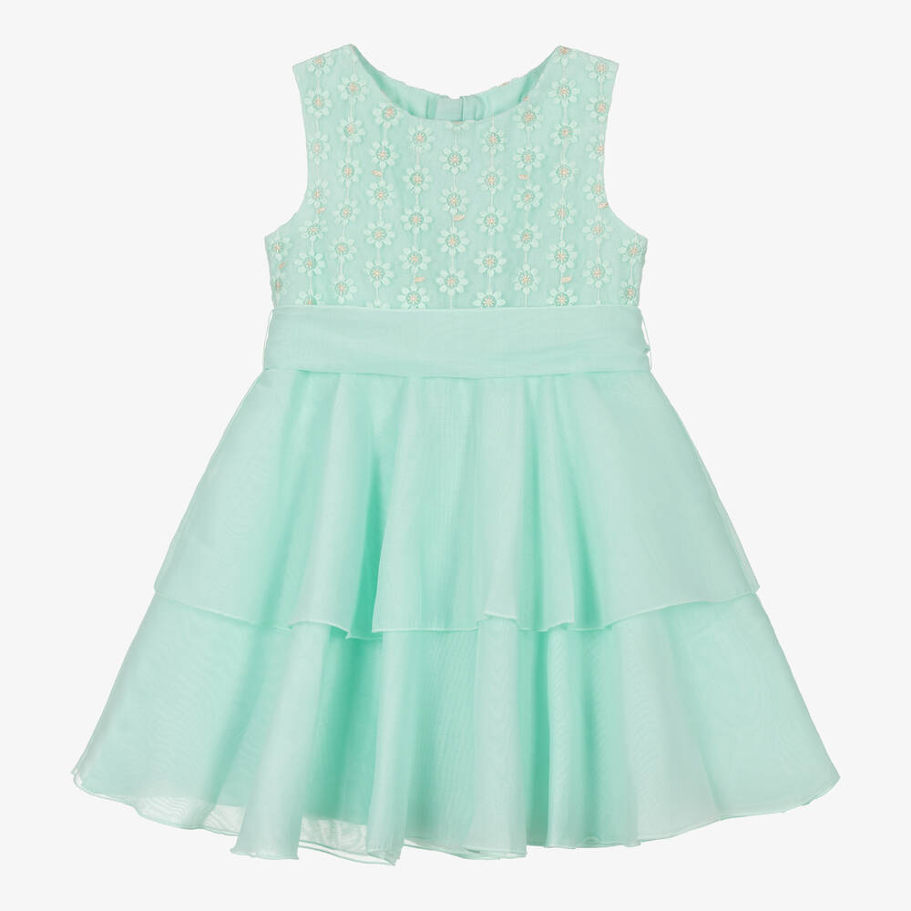 Mayoral - Girls Green Embroidered Flower Dress | Childrensalon