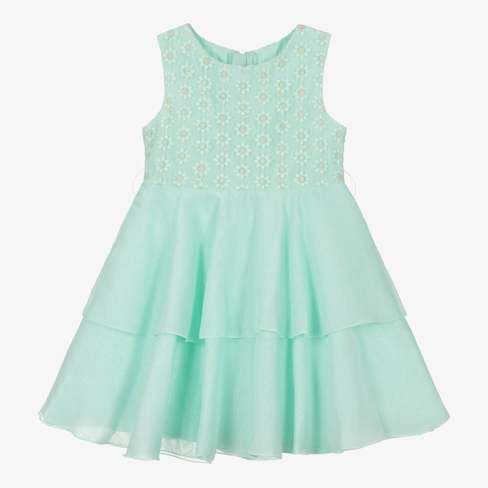 Mayoral-Girls Green Embroidered Flower Dress | Childrensalon Outlet