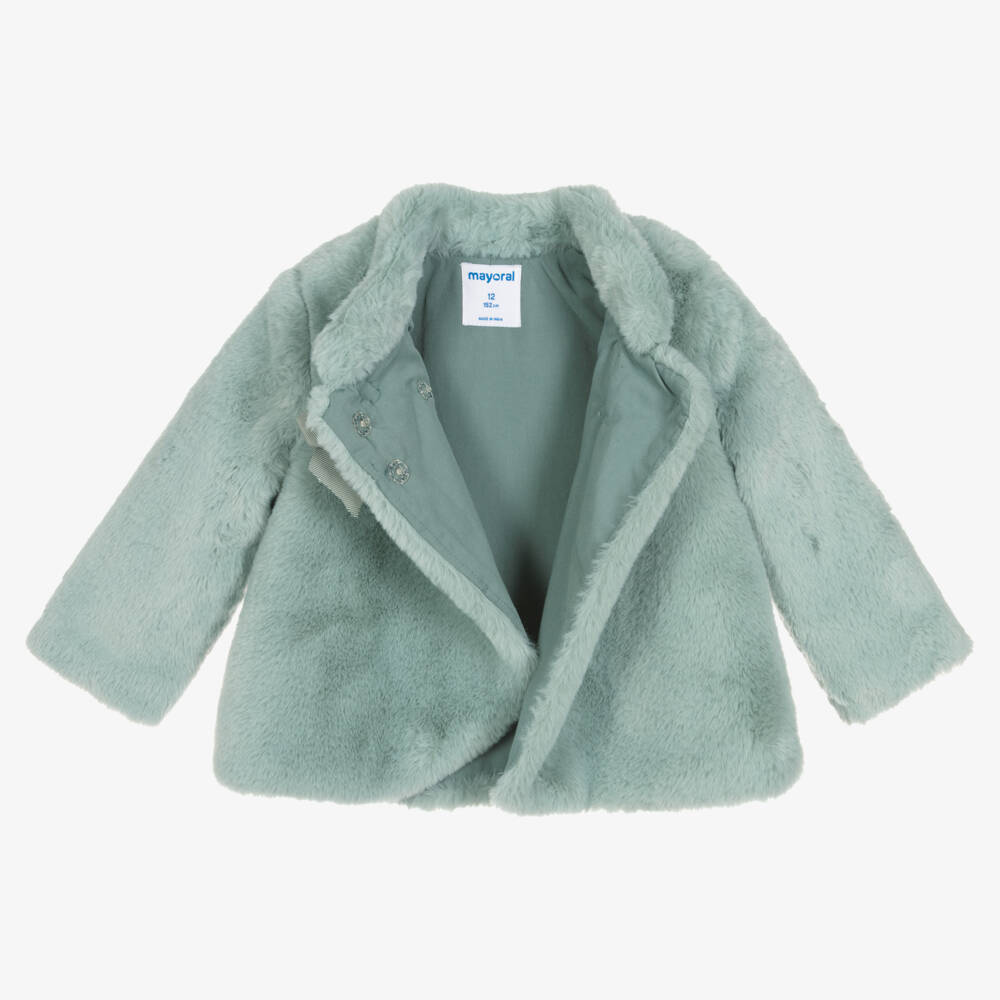 Mayoral-Girls Green Faux Fur Coat | Childrensalon Outlet