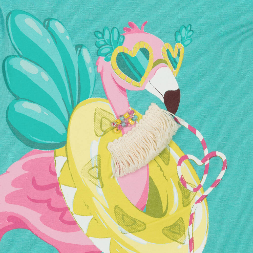 Mayoral-Girls Green Flamingo Cotton Dress | Childrensalon Outlet