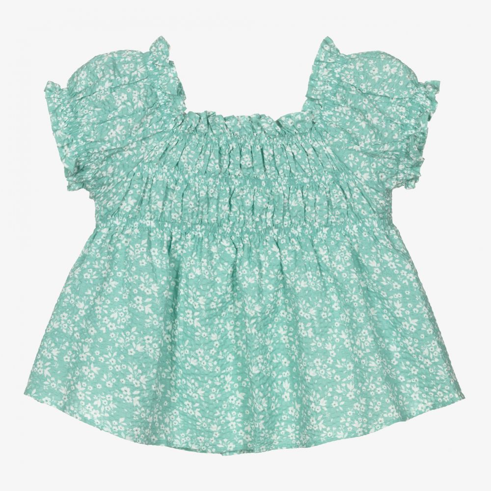 Mayoral-Зеленая блузка в цветочек для девочек | Childrensalon Outlet
