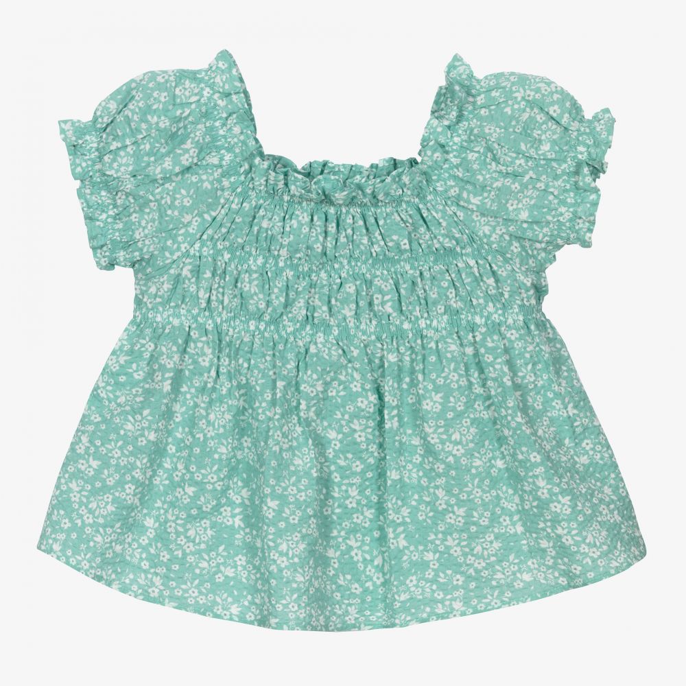 Mayoral - Girls Green Floral Blouse | Childrensalon