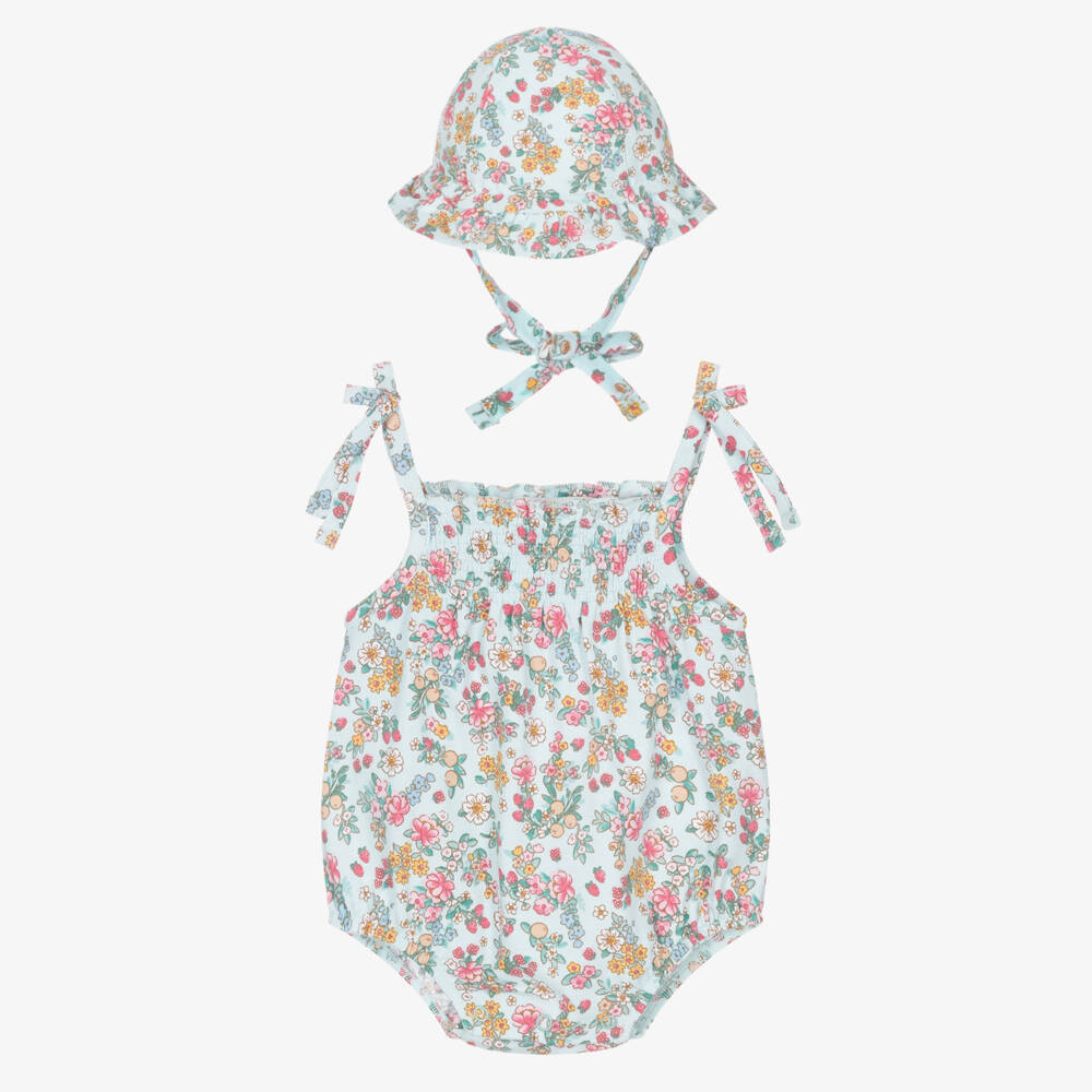 Mayoral Newborn-Girls' Green Floral Cotton Set | Childrensalon Outlet