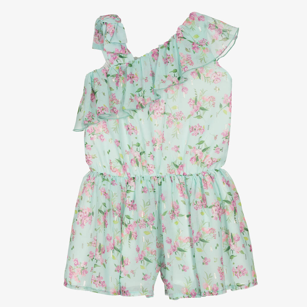 Mayoral - Girls Green Floral Playsuit | Childrensalon