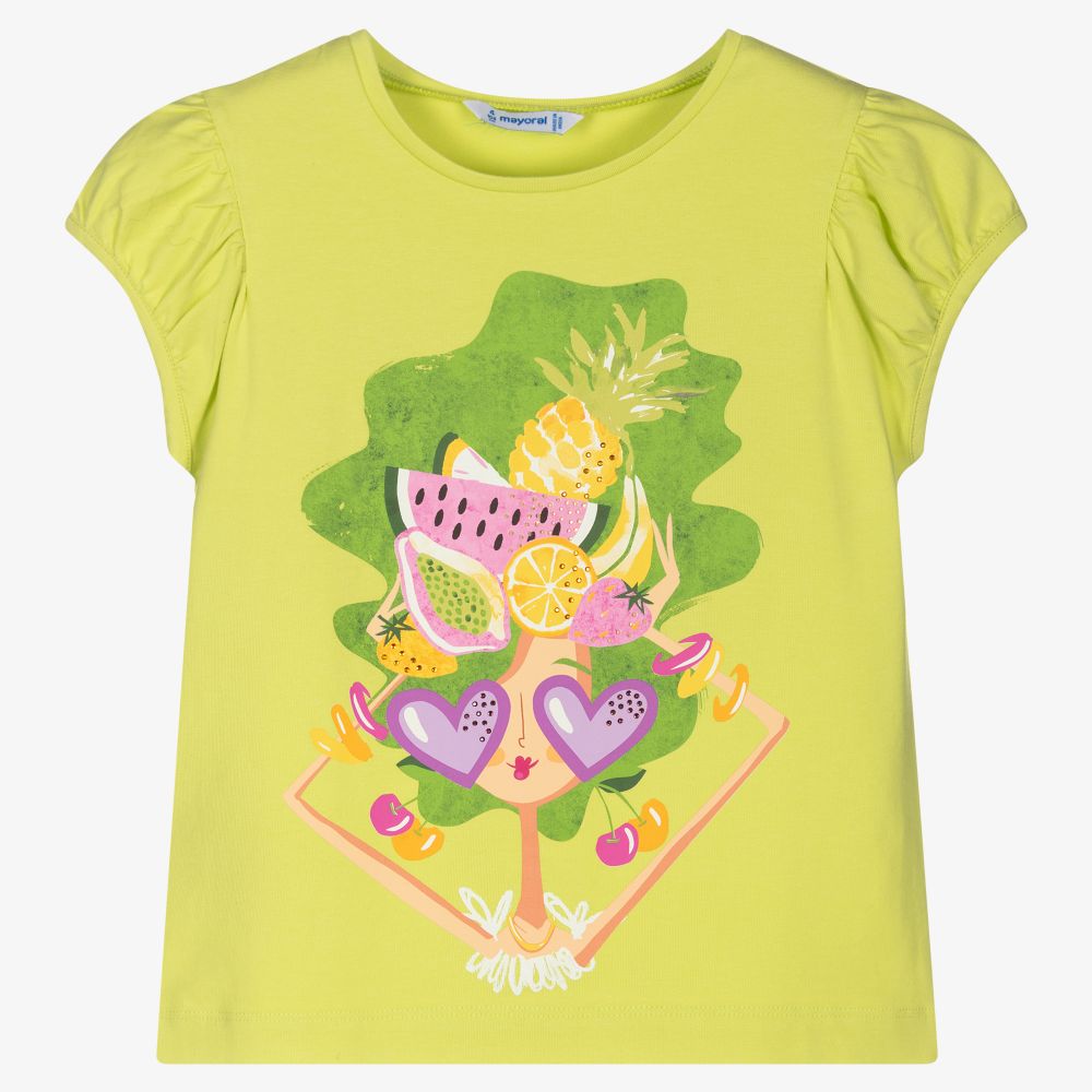 Mayoral - Зеленая футболка с фруктами для девочек | Childrensalon