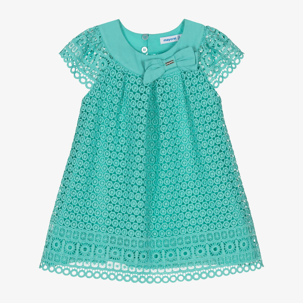 Mayoral-Girls Green Guipure Lace Dress | Childrensalon Outlet