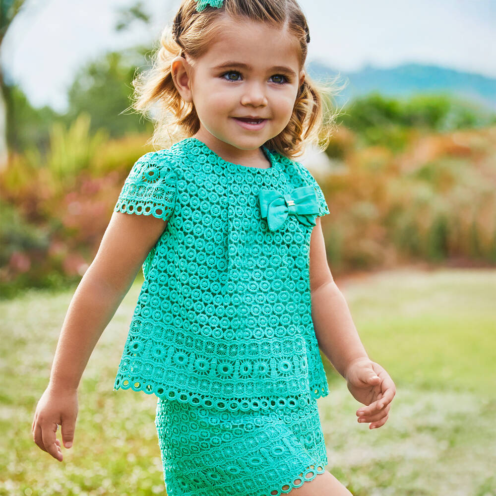 Mayoral - Girls Green Guipure Lace Shorts Set