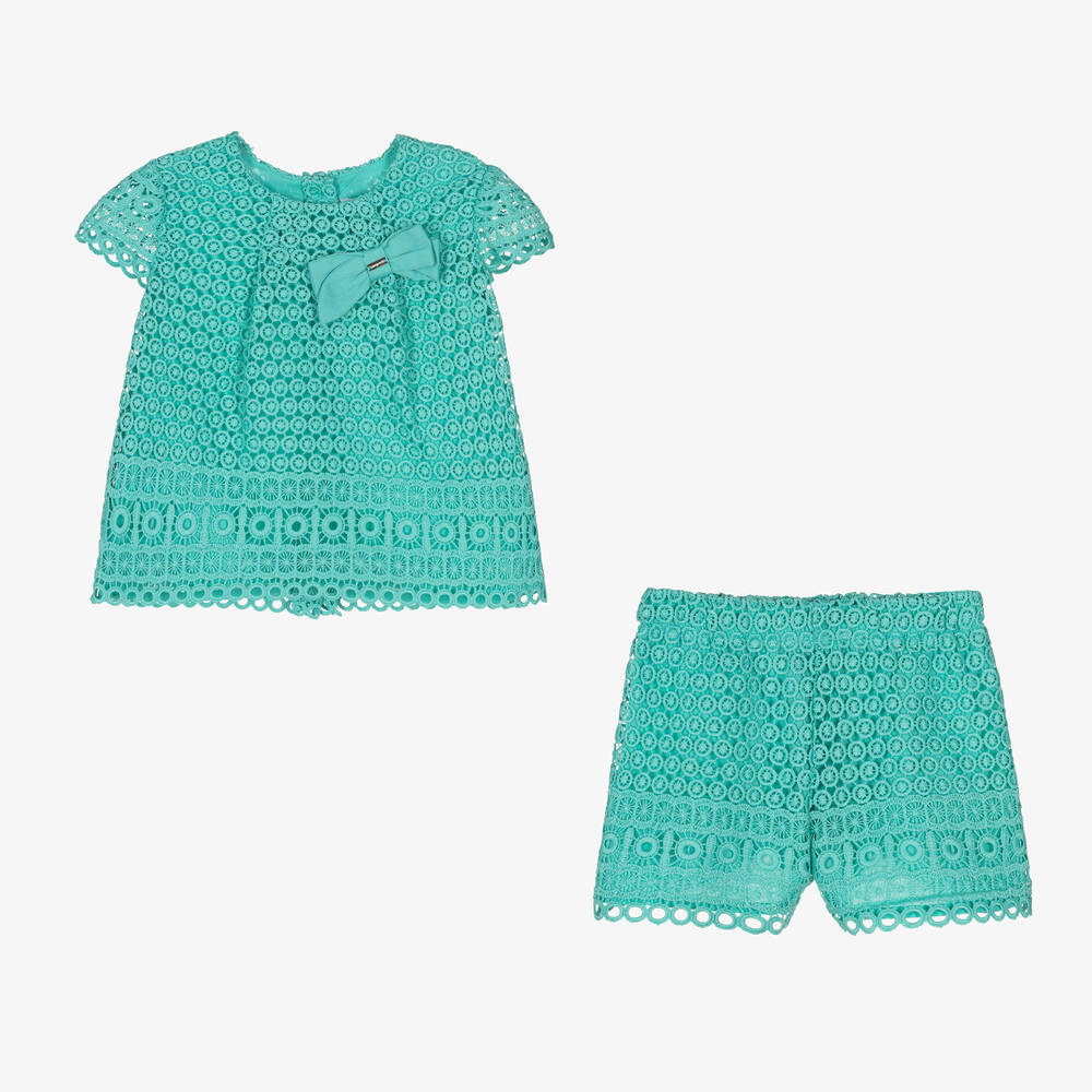 Mayoral-Girls Green Guipure Lace Shorts Set | Childrensalon Outlet