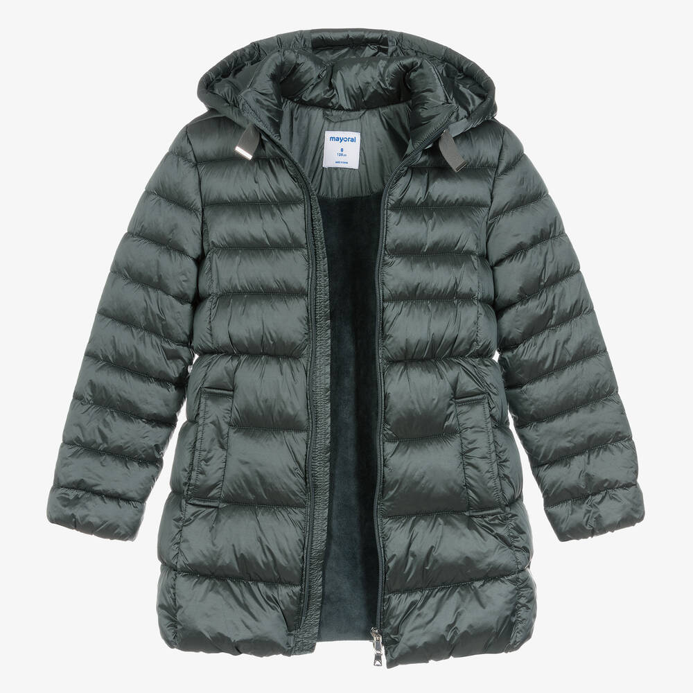 Mayoral-Girls Green Hooded Puffer Coat | Childrensalon Outlet