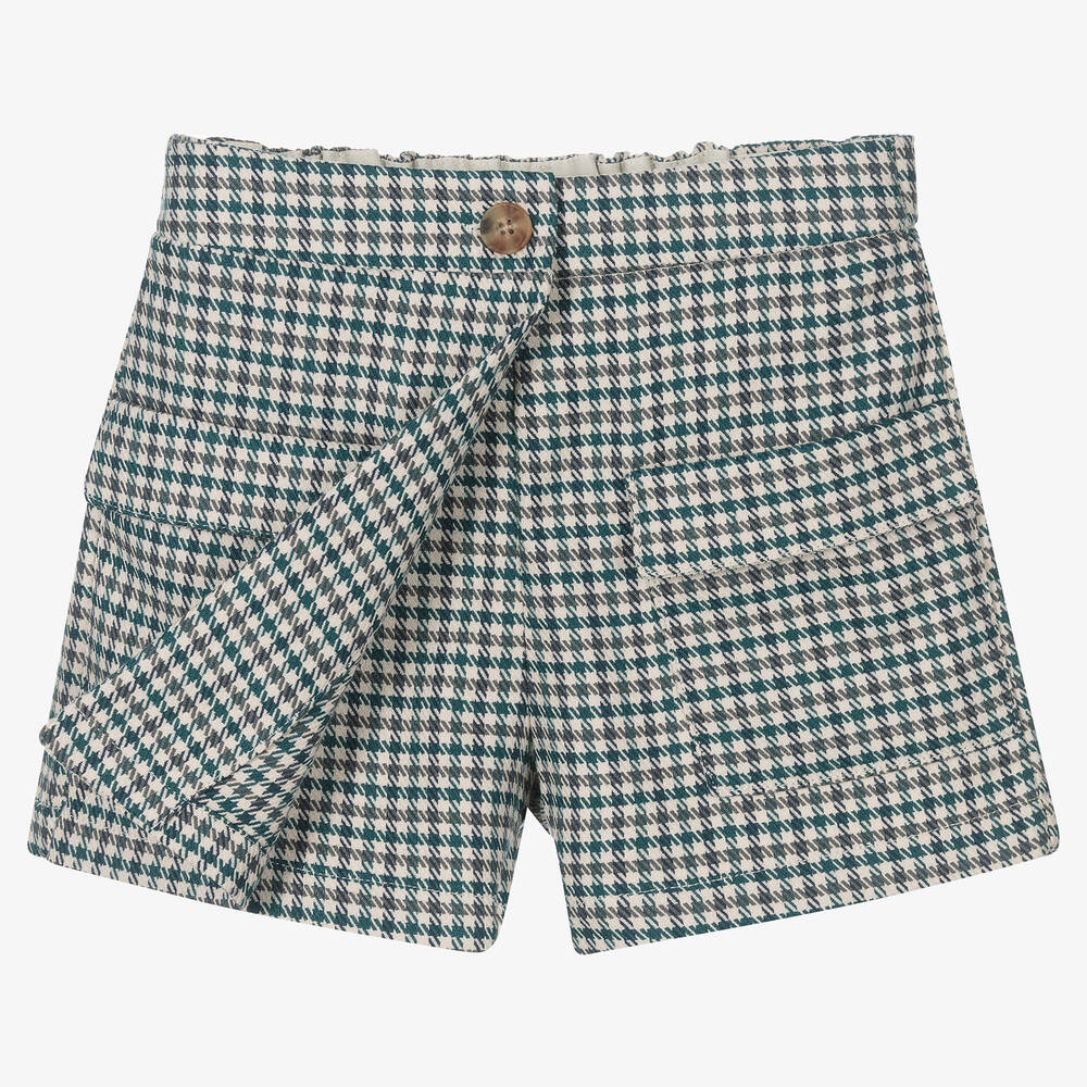 Mayoral-Зеленая юбка-шорты в гусиную лапку для девочек | Childrensalon Outlet