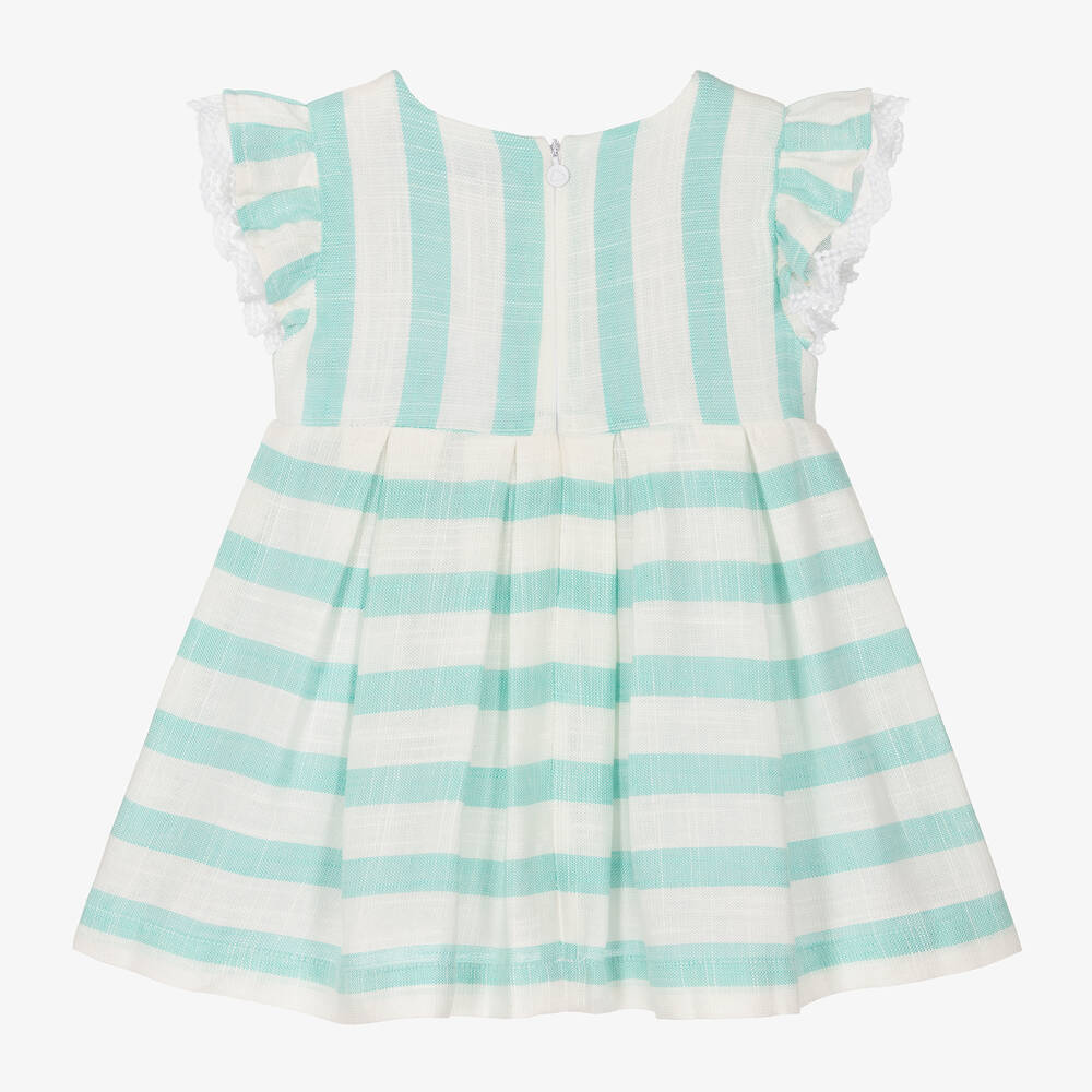 مايورال-فستان مزيج فيسكوز مقلم لون أخضر وعاجي | Childrensalon Outlet