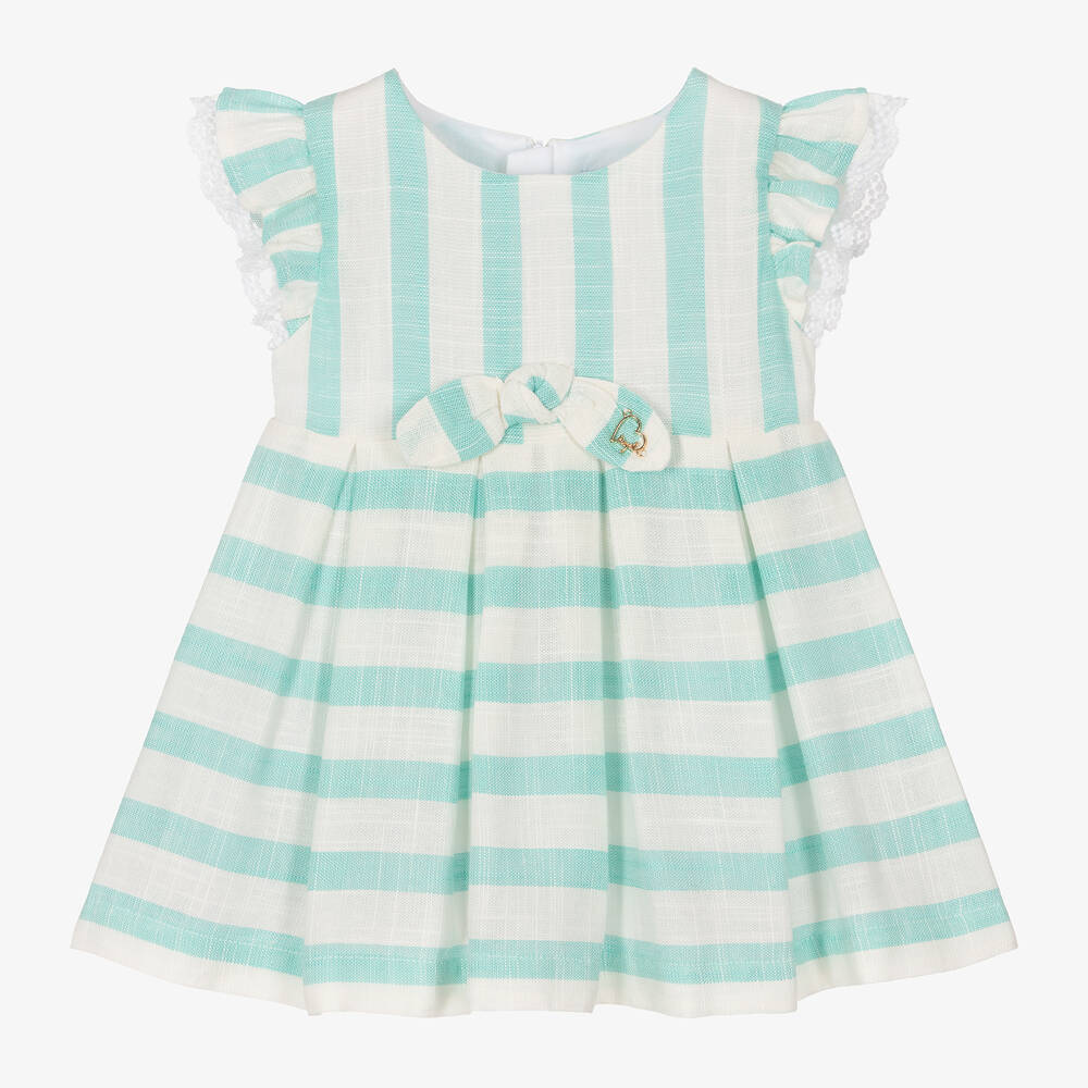 Mayoral-Girls Green & Ivory Stripe Viscose Dress | Childrensalon Outlet