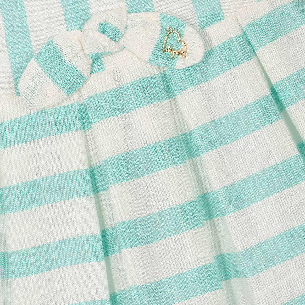 مايورال-فستان مزيج فيسكوز مقلم لون أخضر وعاجي | Childrensalon Outlet