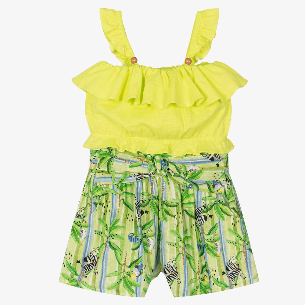 Mayoral - Топ и зеленые шорты с тропическим принтом | Childrensalon