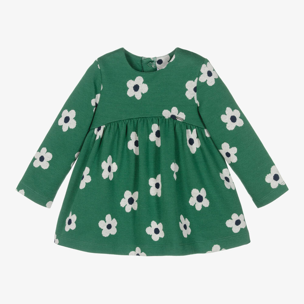 Mayoral - Girls Green Knitted Cotton Flower Dress | Childrensalon