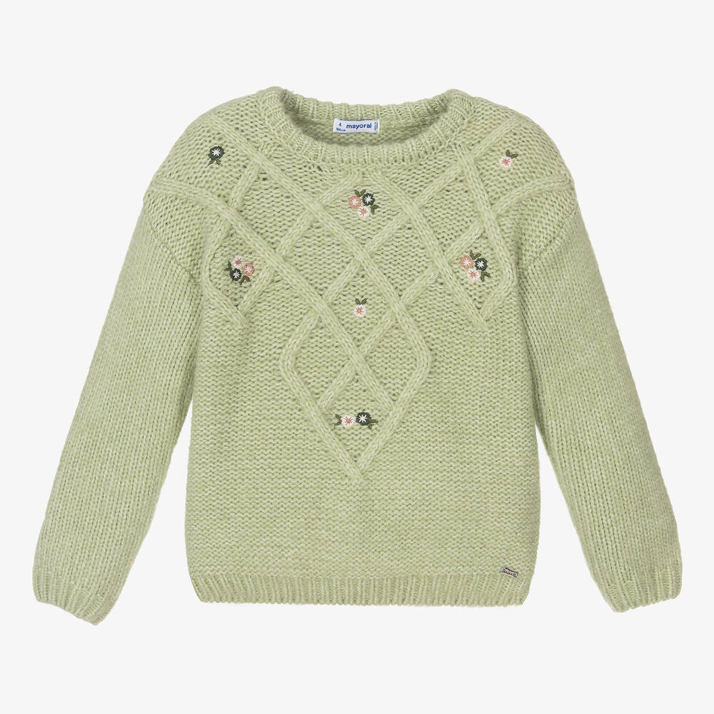 Mayoral - Pull vert en maille Fille | Childrensalon