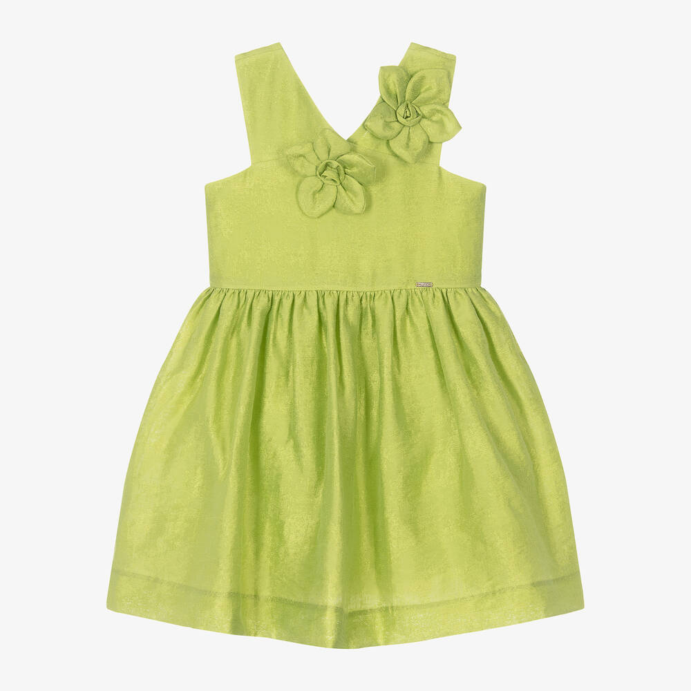 Mayoral-Girls Green Linen Flower Dress | Childrensalon Outlet