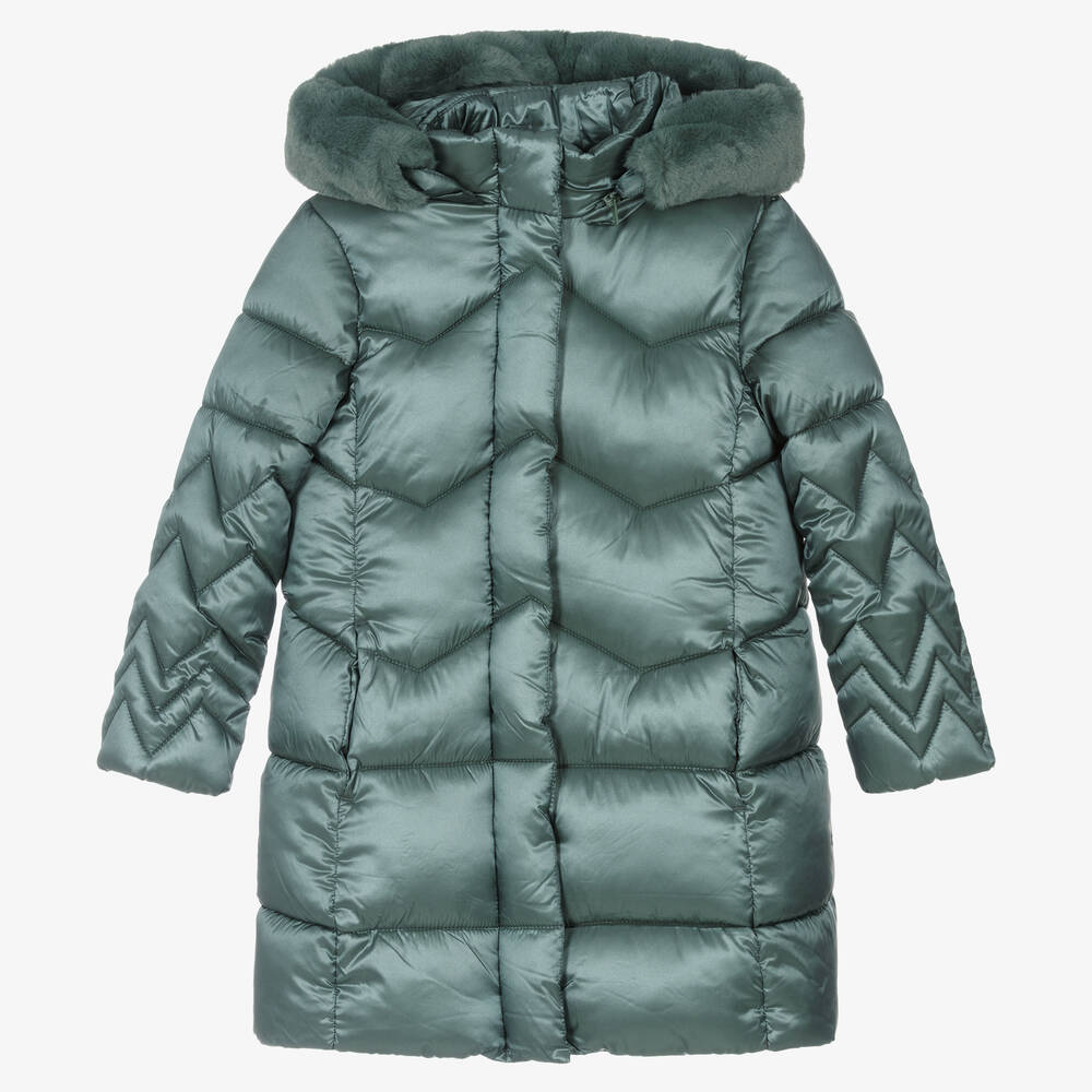 Mayoral - Girls Green Long Puffer Coat | Childrensalon