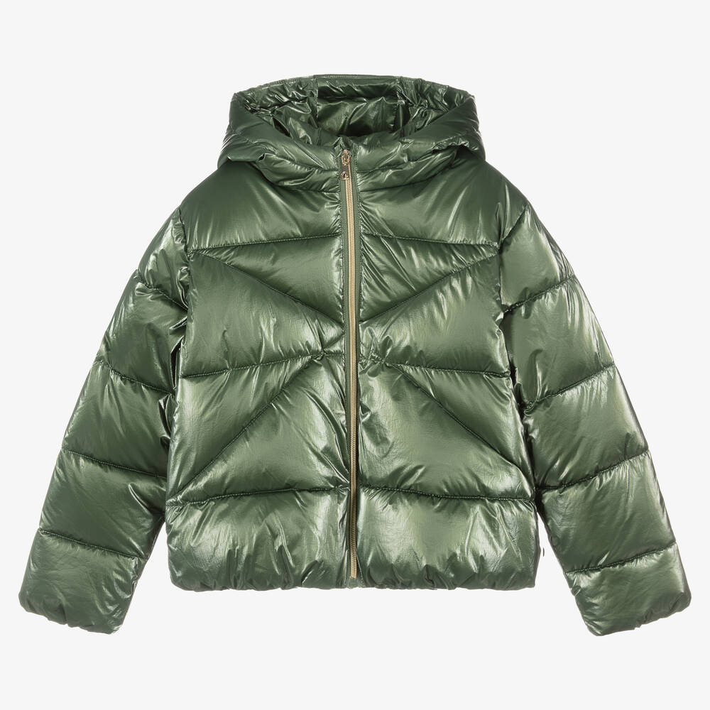 Mayoral - Girls Green Metallic Puffer Jacket | Childrensalon