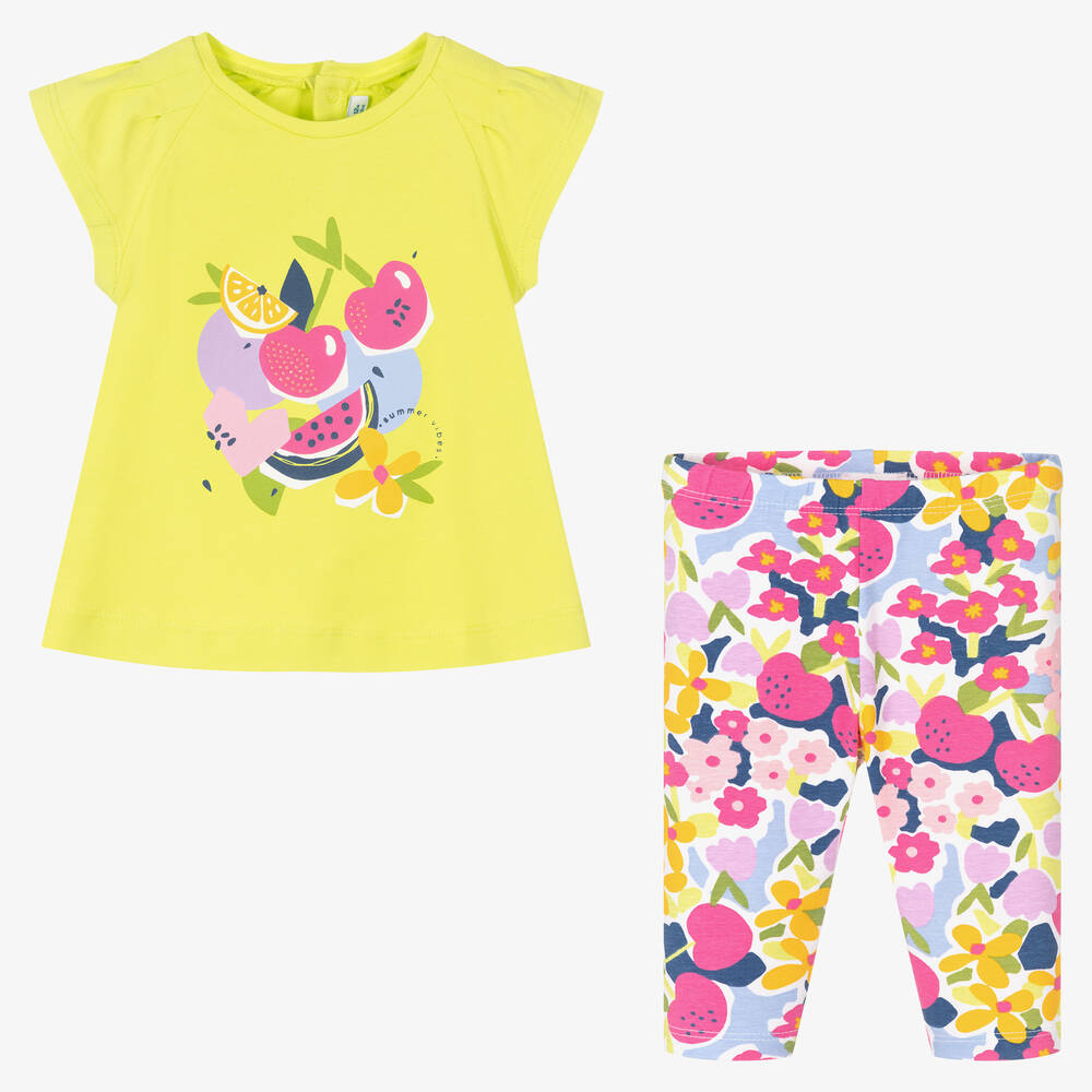 Mayoral-Зеленый топ и розовые легинсы из хлопка | Childrensalon Outlet