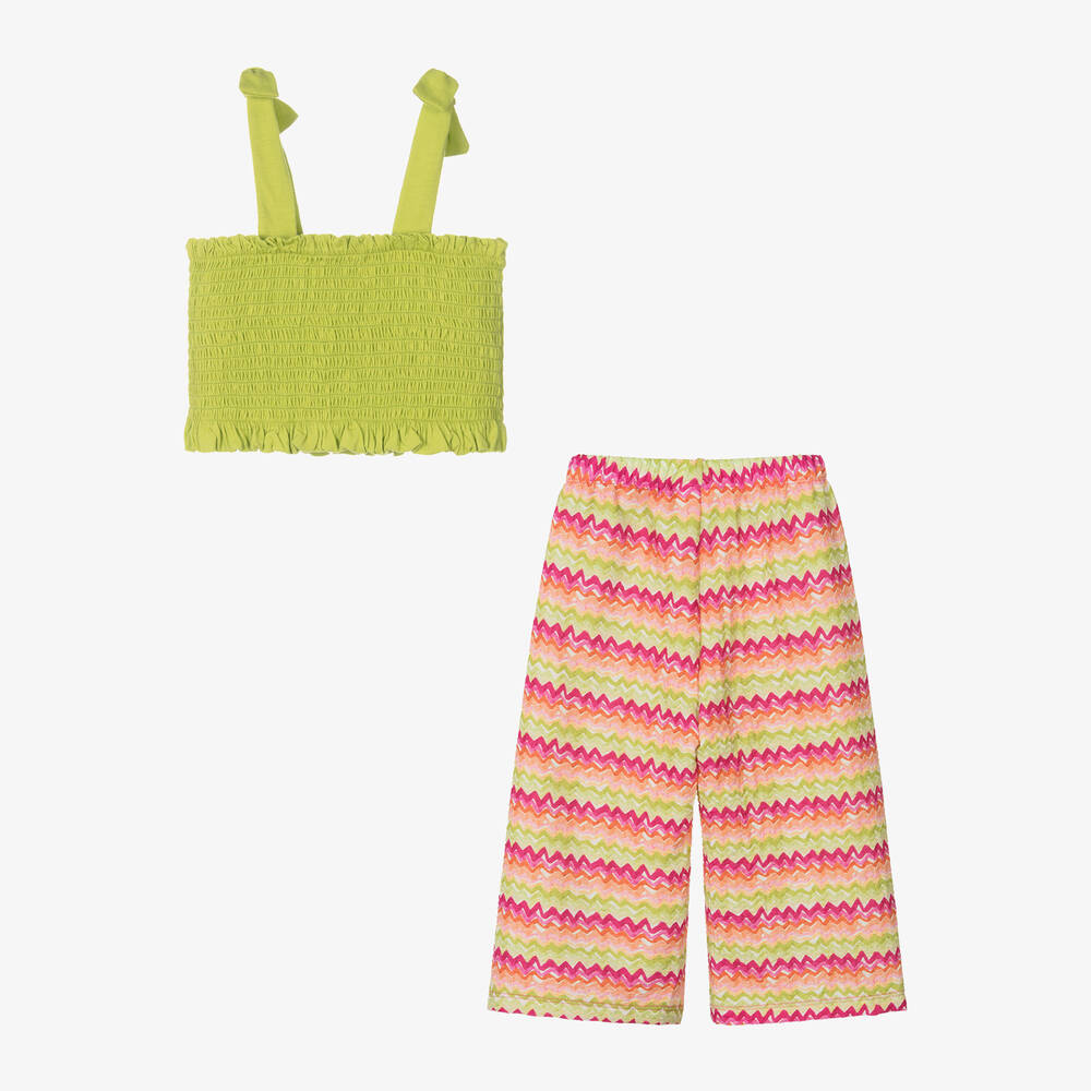 Mayoral-Girls Green & Pink Cotton Trouser Set | Childrensalon Outlet