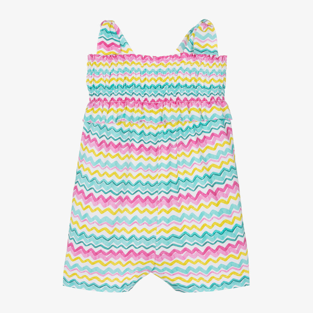 Mayoral-Girls Green & Pink Zig Zag Cotton Playsuit | Childrensalon Outlet