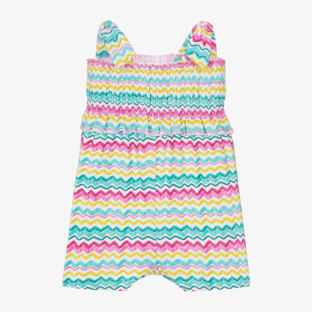 Mayoral-Girls Green & Pink Zig Zag Cotton Playsuit | Childrensalon Outlet