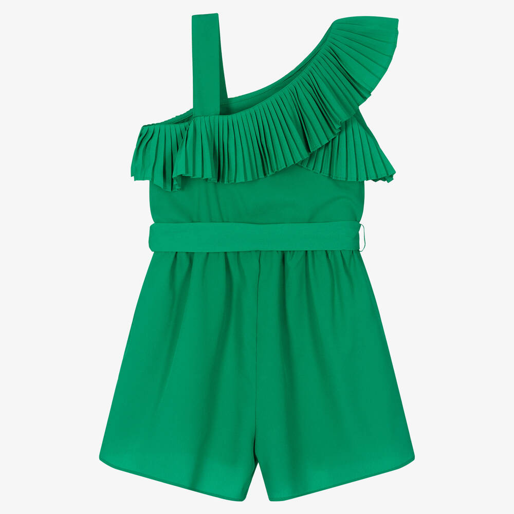 Mayoral-Girls Green Pleated Asymmetrical Playsuit | Childrensalon Outlet