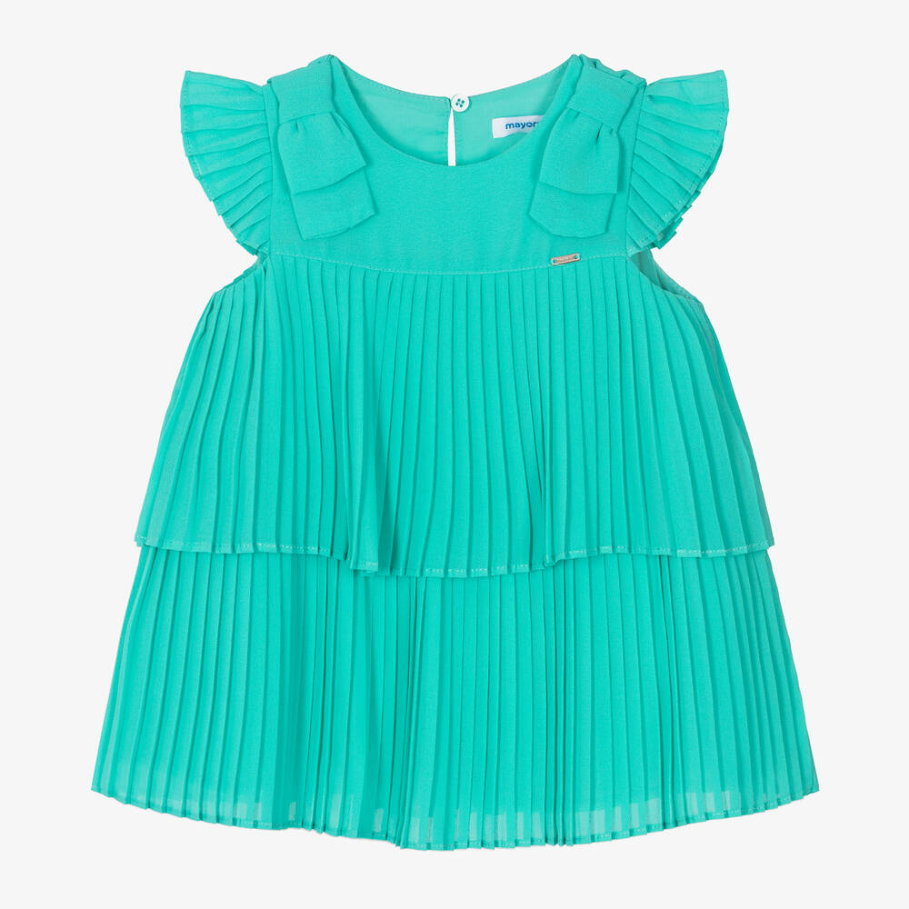 Mayoral-Girls Green Pleated Crêpe Chiffon Dress | Childrensalon Outlet