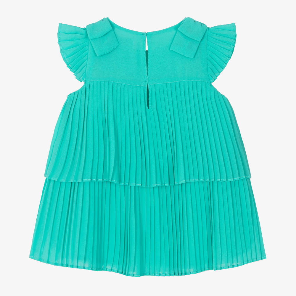 Mayoral-Girls Green Pleated Crêpe Chiffon Dress | Childrensalon Outlet