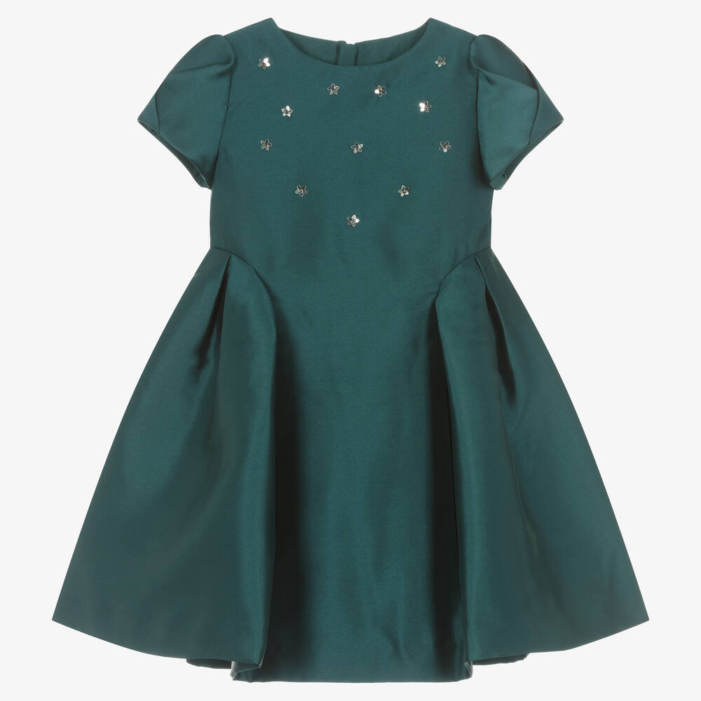 Mayoral - Girls Green Satin Dress | Childrensalon