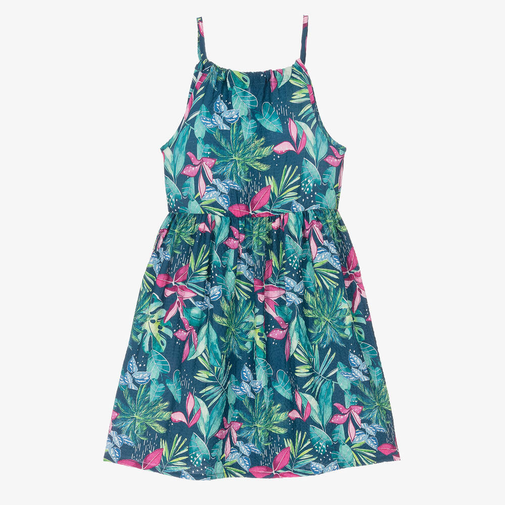 Mayoral - Girls Green Tropical Print Dress | Childrensalon