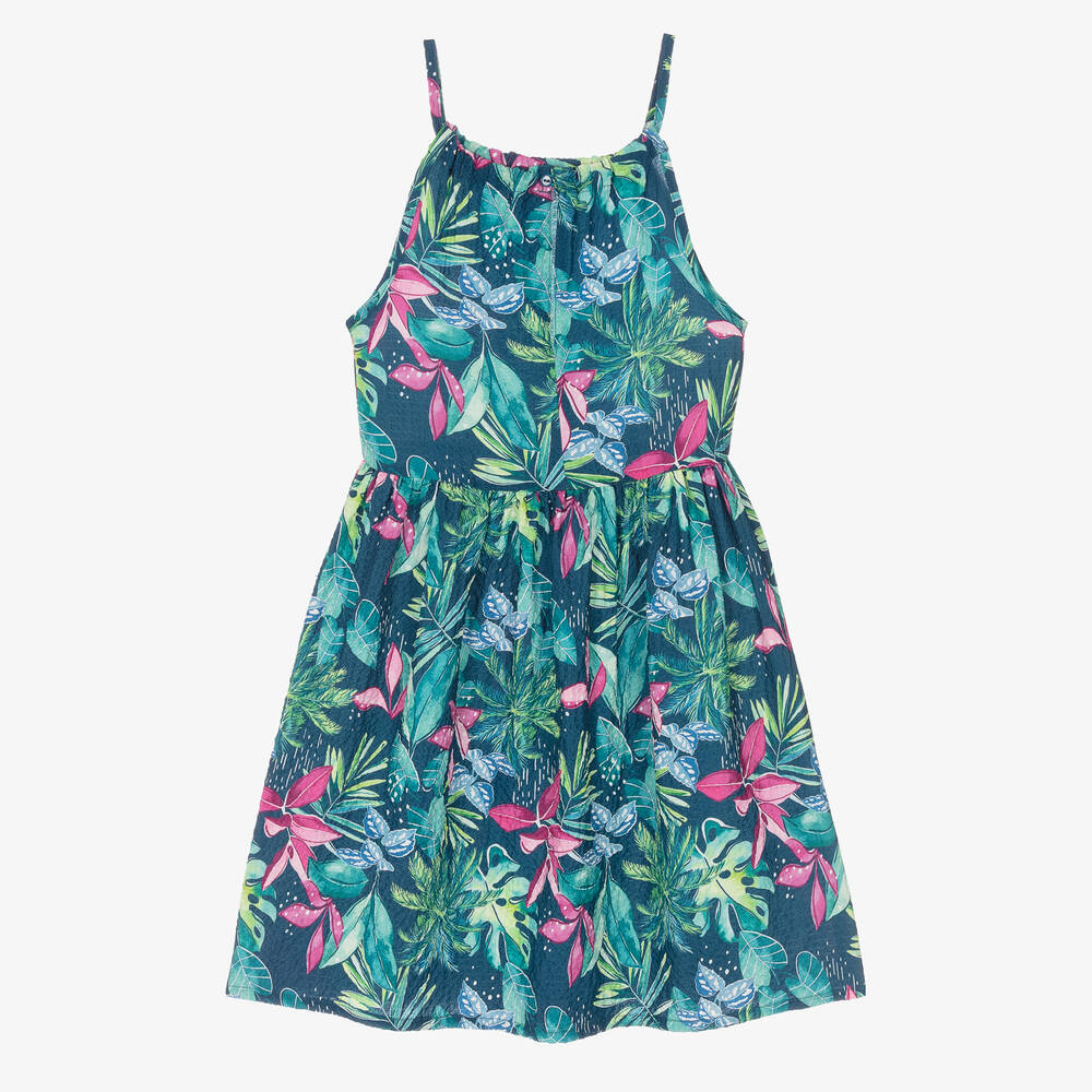 Mayoral-Зеленое платье с тропическим принтом | Childrensalon Outlet