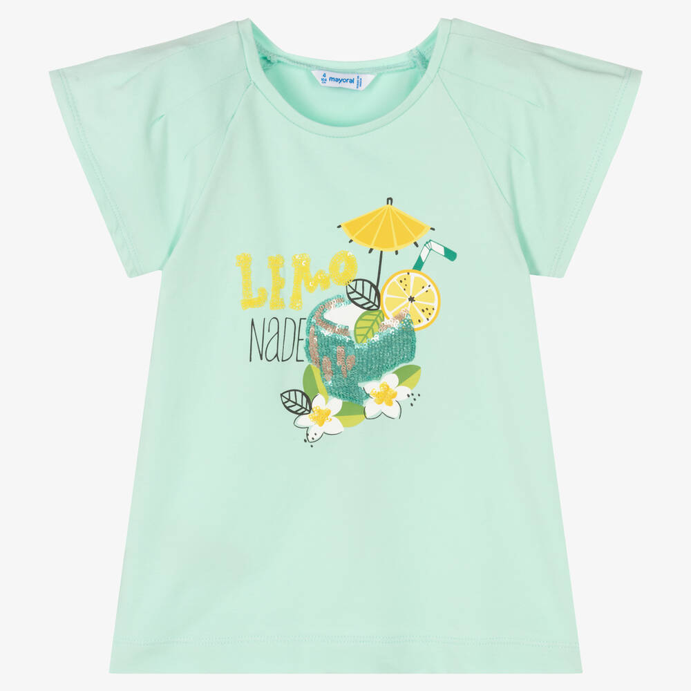 Mayoral - Girls Green Tropical Print T-Shirt | Childrensalon