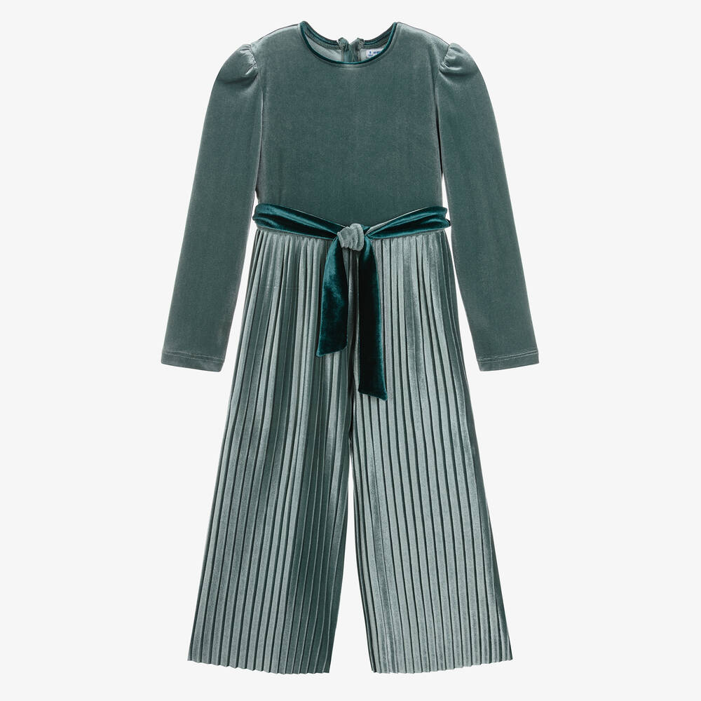 Mayoral - Girls Green Velour Jumpsuit | Childrensalon