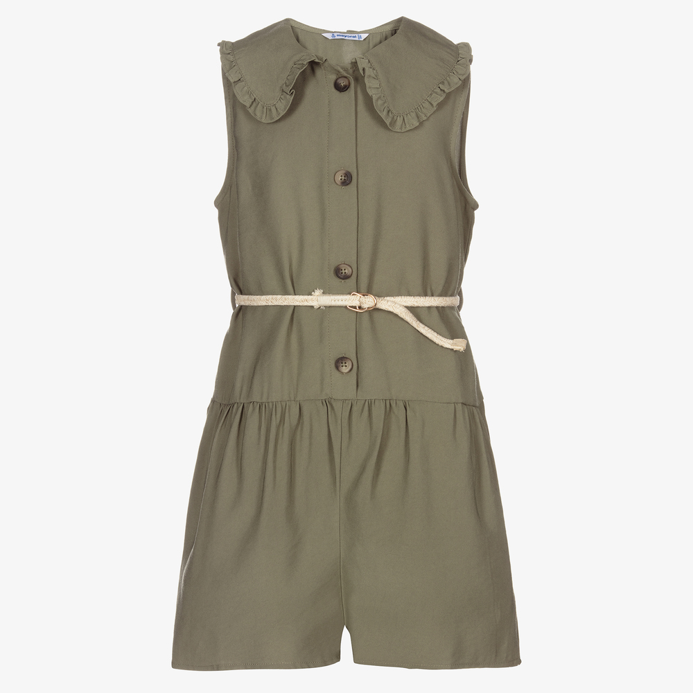 Mayoral - Girls Green Viscose Playsuit | Childrensalon