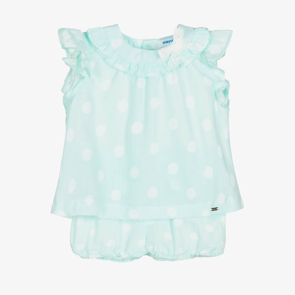 Mayoral - Ensemble short vert à pois blanc  | Childrensalon