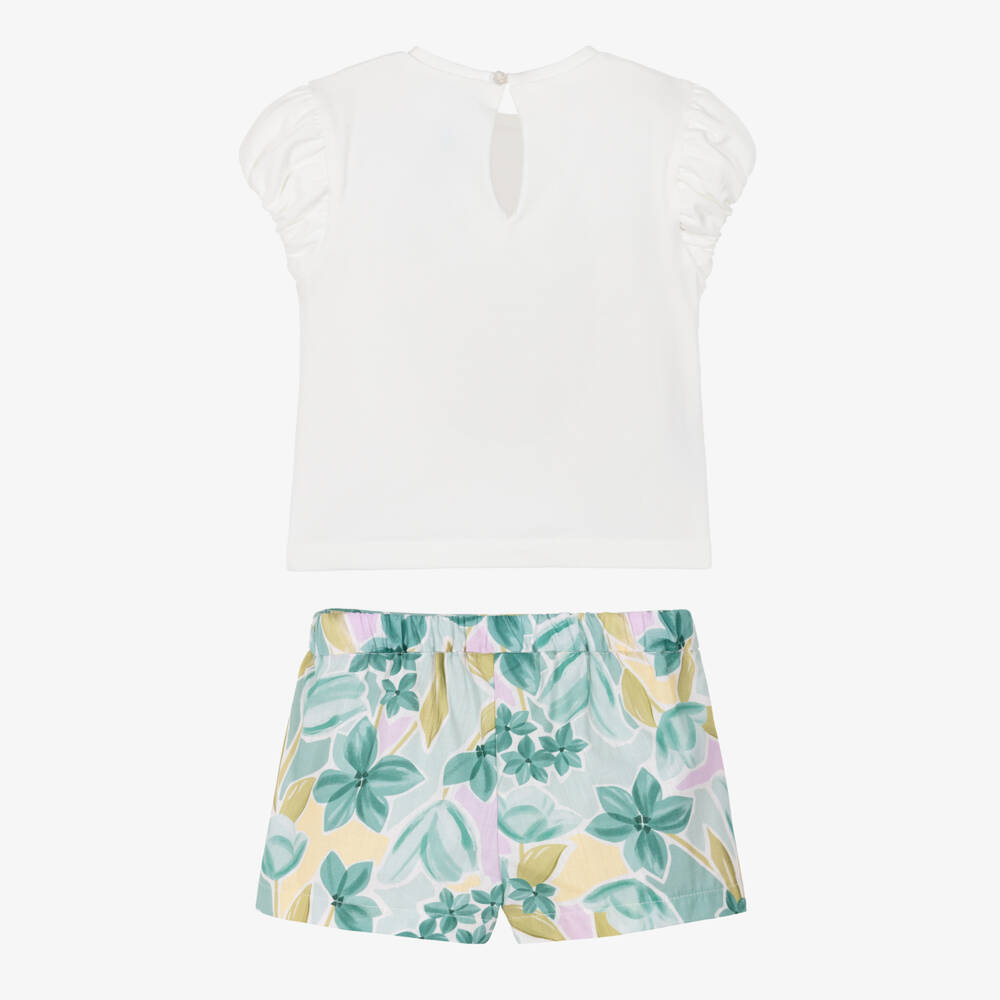 Mayoral-Girls Green & White Floral Shorts Set | Childrensalon Outlet